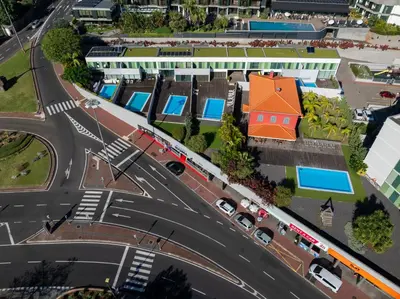 an overhead view of a city intersection with a street at Villa Nogueira V with Private Pool by Holiday Rental Madeira in Funchal