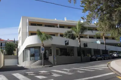 a white building with palm trees in front of it at Agustin's House in Funchal