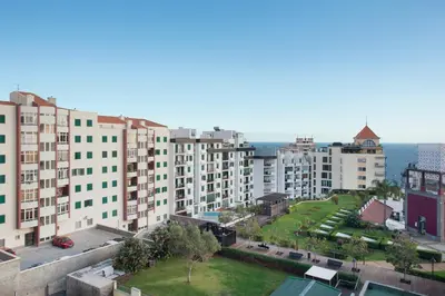 an aerial view of a city with tall buildings at Sea View Apartment in Funchal