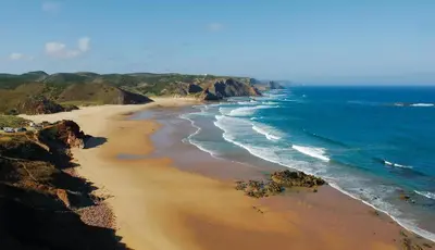 an aerial view of a beach next to the ocean at Blue Room in Pedralva