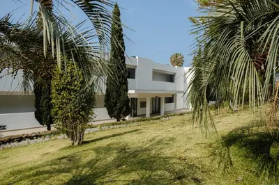 a white house with palm trees in front of it at GuestReady - Paradisus Residence Atlantic Retreat in Caniço