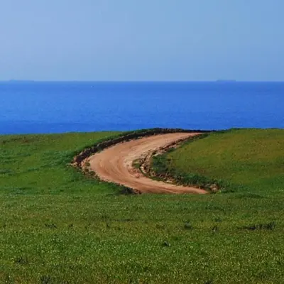 a dirt road in a field next to the ocean at Pure Flor de Esteva in Vila do Bispo