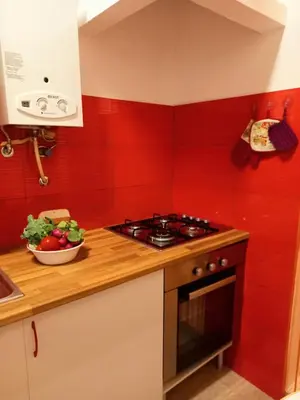 a kitchen with a stove and a bowl of vegetables at Charme Rústico in Aljezur