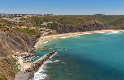 an aerial view of a beach on the coast at Arrifana Sunset & Ocean View in Aljezur