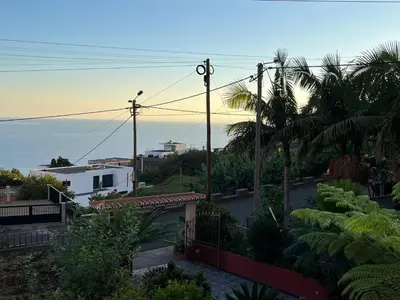 a courtyard of a house with potted plants at Casa da Isilda ,three bedrooms in Estreito da Calheta