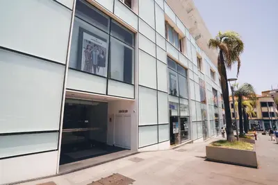 a large white building with a palm tree in front of it at Funchal Centrum Apartment in Funchal