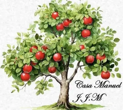 a painting of a tree with red apples on it at Casa Manuel J. J. M -Alfambras, Aljezur - Quiet Country House in Aljezur