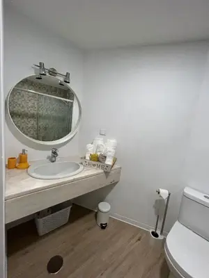 a bathroom with a sink and a mirror at Laser Pedra de Abreu in Funchal