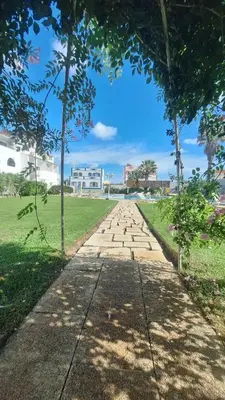 a stone path in a park with trees at Bella Sunset Holidays - 3 min da Praia da Mareta in Sagres