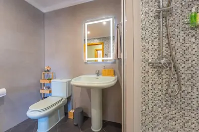 a bathroom with a sink and a toilet and a shower at SUPER Anadia - Olive in Funchal