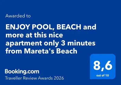 a screenshot of a phone with the words enjoypool beach and more at this nice at ENJOY POOL, BEACH and more at this nice 2bedroom apartment only 3 minutes from Mareta's Beach in Sagres