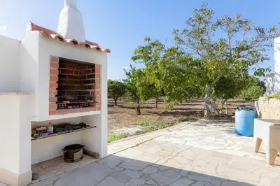 a patio with a brick fireplace in a yard at Casa Teresinha - V028 in Montinhos da Luz