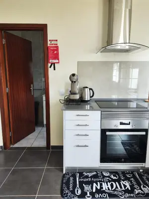 a kitchen with a sink and a stove top oven at Quinta' Home in Ribeira da Janela