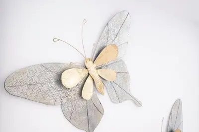 a silver butterfly ornament on a white background at Villa Otto by GALMI in Campanário