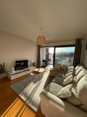a living room with a couch and a flat screen tv at Funchal Balcony in Funchal