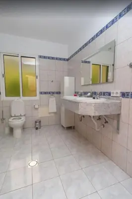 a bathroom with a toilet and a sink and a mirror at 2 Bedroom Apartment in Calheta in Arco da Calheta