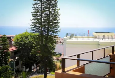 a view from a balcony of a building with a tree at Funchal downtown 5min Marina + 2 bedroom + parking in Funchal
