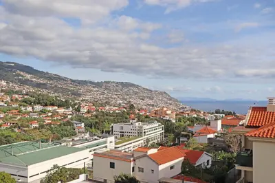 a view of a city with buildings and a mountain at Highrise Madalenas Apartment in Funchal