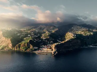 an aerial view of an island in the water at Paradise Santo Amaro II in Ponta do Sol