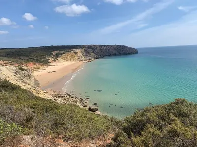 an aerial view of a beach in the ocean at Casa Bellarosa in Raposeira