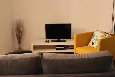a living room with a couch and a tv on a table at Berna Apartment in Funchal
