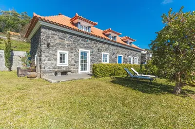 an overhead view of a house with an orange roof at Casa da Horta by Atlantic Holiday in Santa Cruz