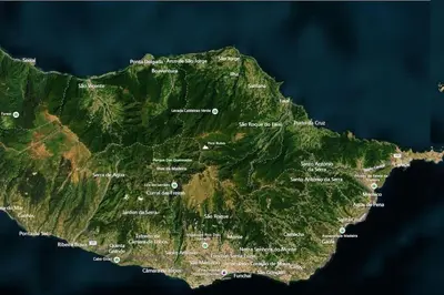 a map of a mountain with lots of houses at Sunny Rooftop & perfect view in Arco da Calheta