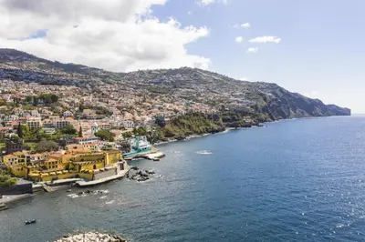an aerial view of a town on a hill next to the water at Apartment - The Historical Center of Funchal in Alojamento Local in Funchal