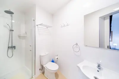 a bathroom with a toilet and a sink and a shower at Villa bela vista 20th century house in Funchal