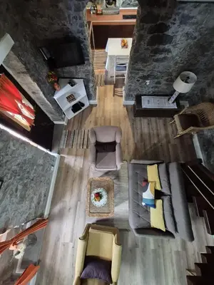 an overhead view of a living room with furniture at Casa Rosa in Camacha
