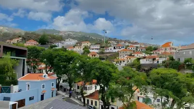 a town on a hill with houses and trees at Refúgio Na Cidade 104 in Funchal