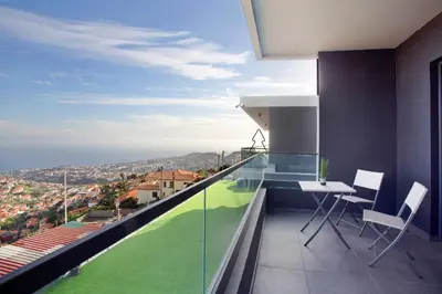a view from the door of a house with green grass at Dream View in Funchal