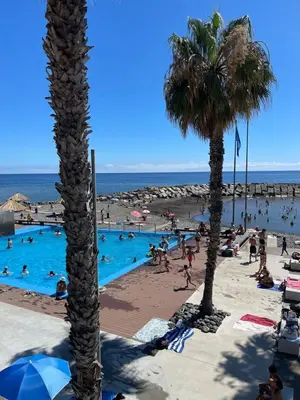 a group of people in a swimming pool at a beach at Farinha's Apartment in Ribeira Brava