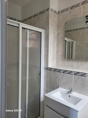 a bathroom with a shower and a sink and a mirror at Vila Brava Cottage in Ribeira Brava