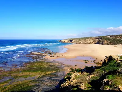an aerial view of a beach near the ocean at Varandas Guest Apartment in Aljezur
