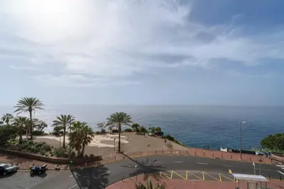 a view of a street with palm trees and the ocean at Doca do Cavacas I by An Island Apart in Funchal