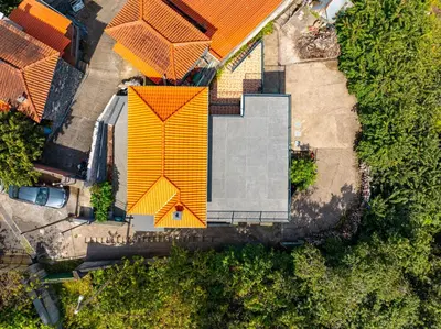 an overhead view of a house with an orange roof at Casa da Quebrada in Santana