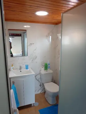 a bathroom with a toilet and a sink and a mirror at Madeira Holiday Flats in Funchal