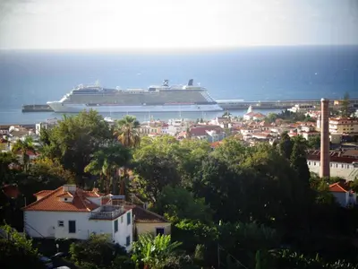 a cruise ship is docked in a harbor at Madeira Holiday Flats in Funchal