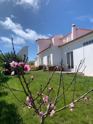 a house with pink flowers in the yard at Sunday Morning Guesthouse in Aljezur