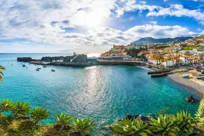 a large body of water with buildings and a town at Madeira property in Câmara de Lobos