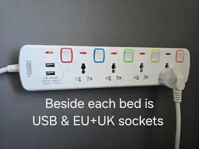 a video game controller with the words besides each bed is usbc andeuuk at Horizon Retreat in Calheta