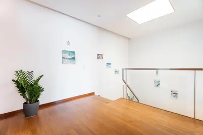 a room with a potted plant in the middle at Casa Da Bélgica in Sagres