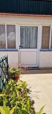 a garage with two windows and plants in front of it at Apartamento renovado e luminoso a poucos minutos do centro in Funchal