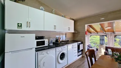a kitchen with a washer and dryer at Valley Miradouro View by LovelyStay in Ponta do Sol