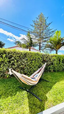 a hammock sitting on the grass in front of a hedge at Villa Vera Downtown in Funchal