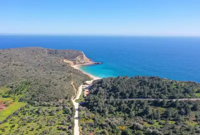 an aerial view of a beach and the ocean at Parque da Floresta villa 209 with pool on golf resort in Budens