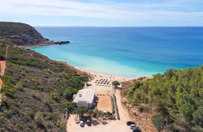 an aerial view of a beach and the ocean at Parque da Floresta villa 209 with pool on golf resort in Budens
