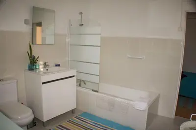 a bathroom with a toilet and a sink at Typical Farm Apartment in Arco da Calheta