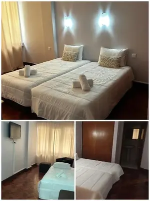 two pictures of a hotel room with two beds at Alojamento Central II in Funchal
